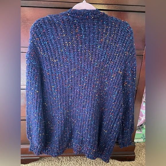 Navy Blue Confetti Knit Cardigan - Picture 3 of 4